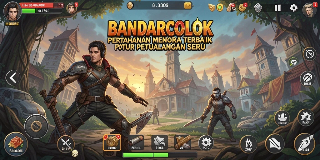 Gameplay mendebarkan dari BANDARCOLOK dengan menara yang siap melawan musuh.