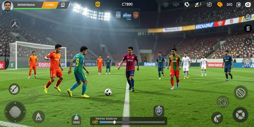 Tampilan gameplay C7890 yang menegangkan di lapangan sepak bola.