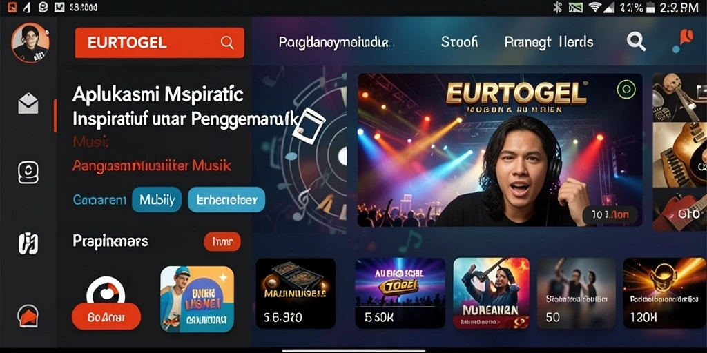Tampilan gameplay interaktif dari EUROTOGEL dengan berbagai lagu dan tantangan.
