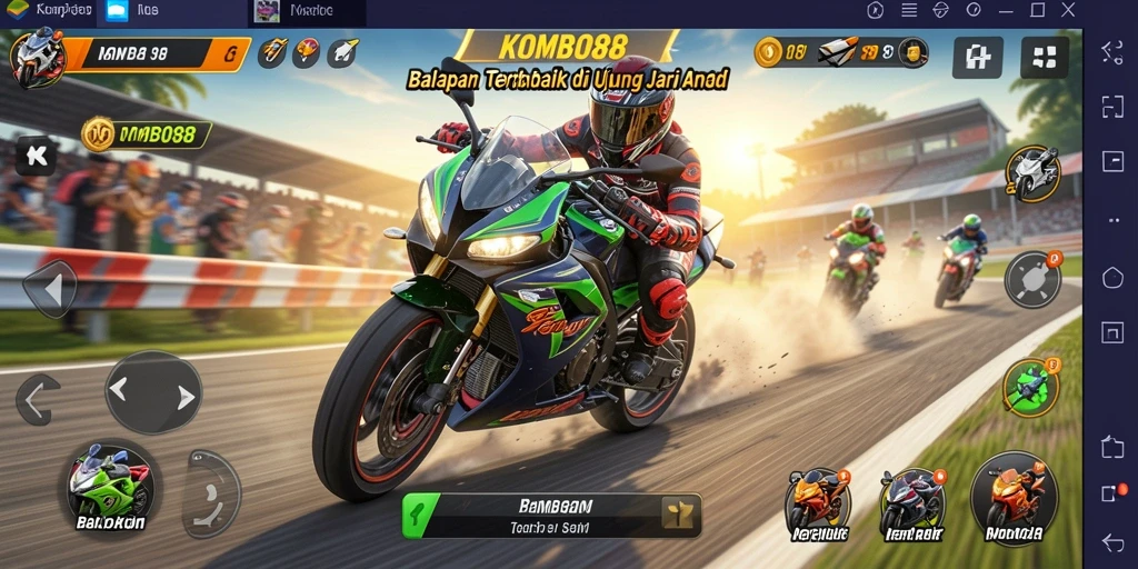 Screenshot yang menampilkan aksi balapan mendebarkan di KOMBO88.