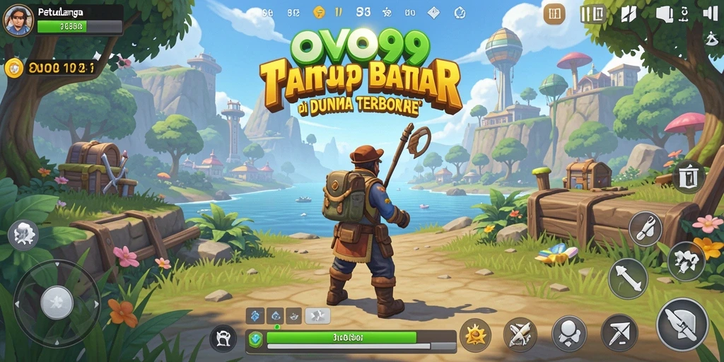 Screenshot gameplay OVO99 yang memperlihatkan eksplorasi dunia terbuka.
