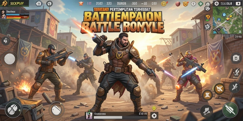 Screenshot menunjukkan aksi pertempuran seru dalam SXXPLAY Battle Royale.