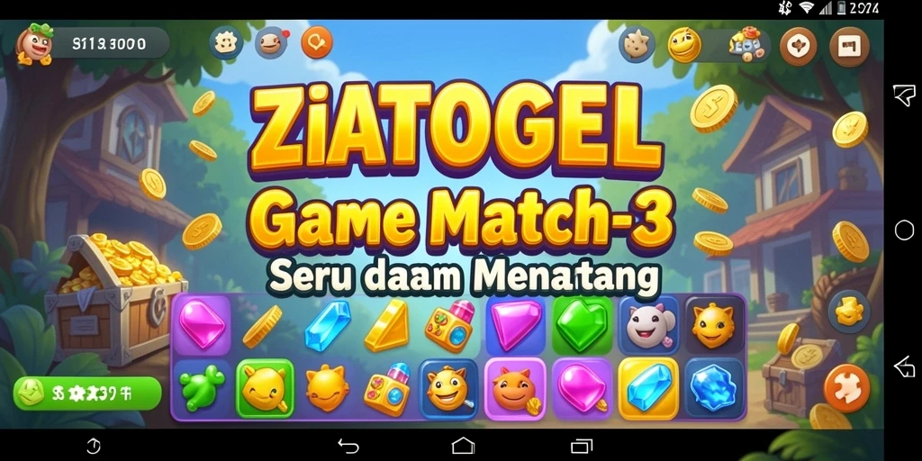 Tampilan gameplay seru ZIATOGEL dengan elemen Match-3 yang penuh warna.